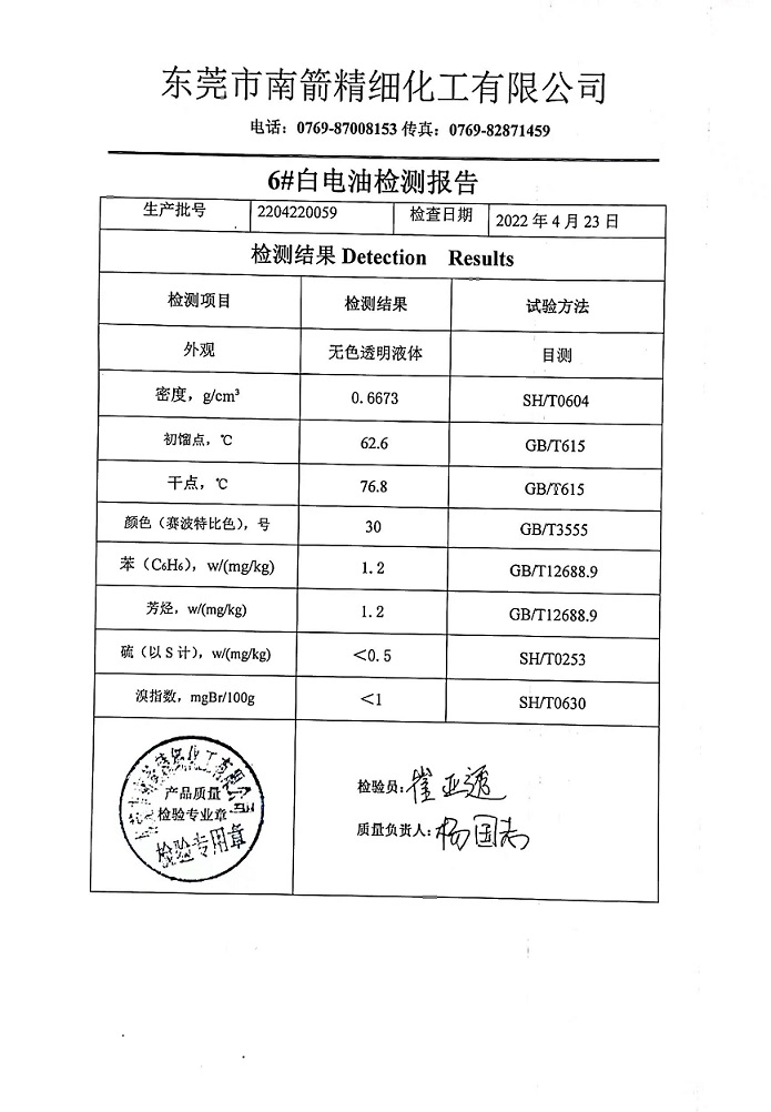白電油質檢報告
